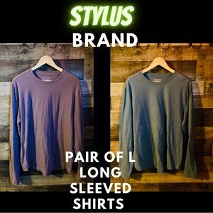 Pair Of Long Sleeve Crew Neck Stylus Brand Large Purple & Grey Shirts